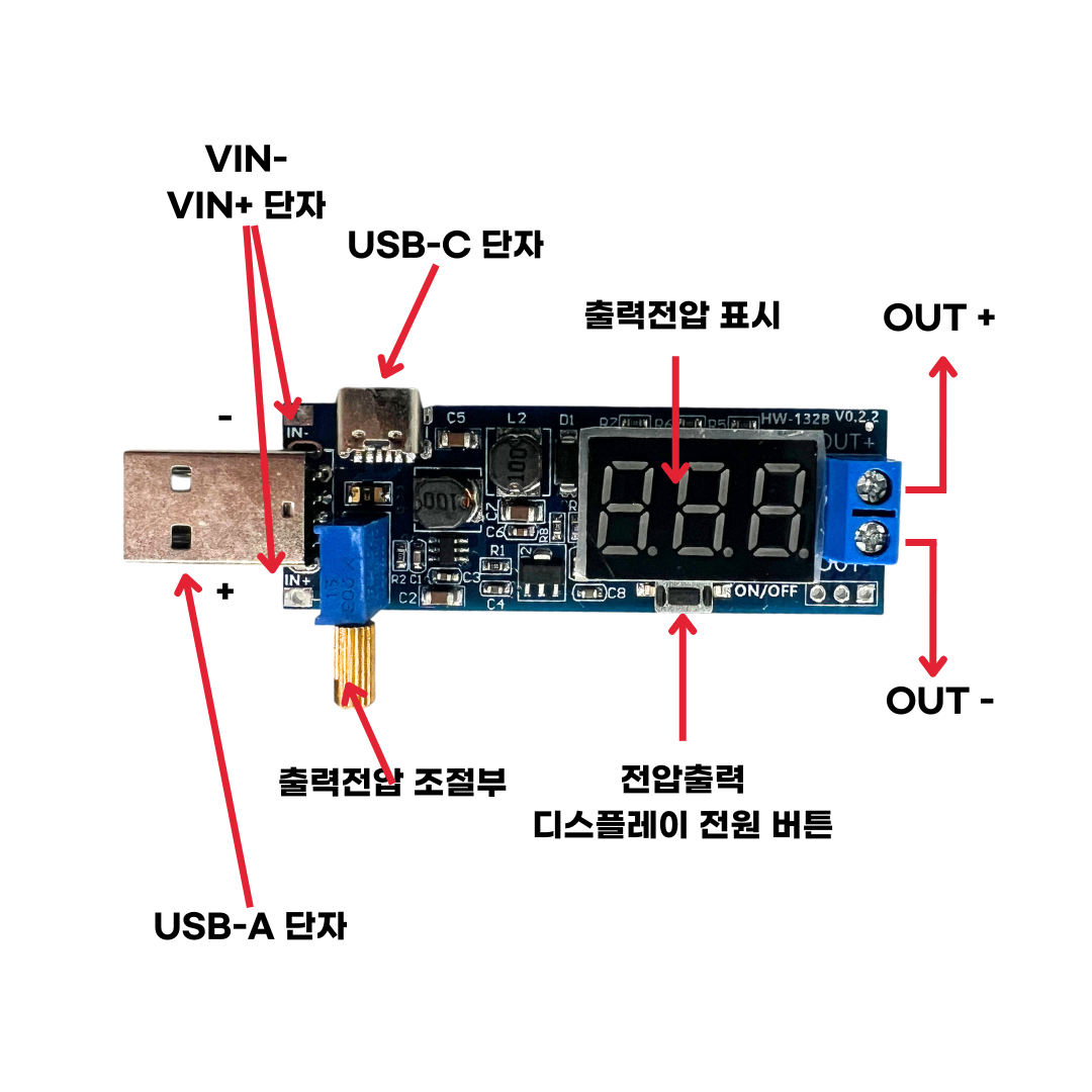 아두이노 USB-A, USB-C 타입 스텝업다운 모듈 HW-132B